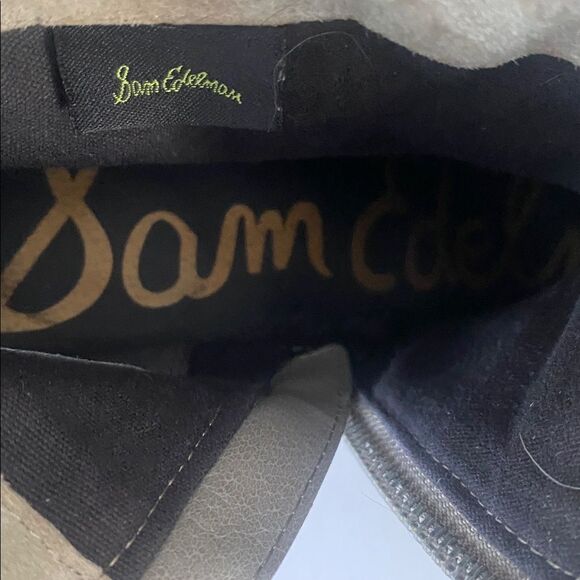 Sam Edelman Taup Leather Fringe Heeled Bootie Sz 9.5 Boho Chic Western Cowgirl - Picture 8 of 12